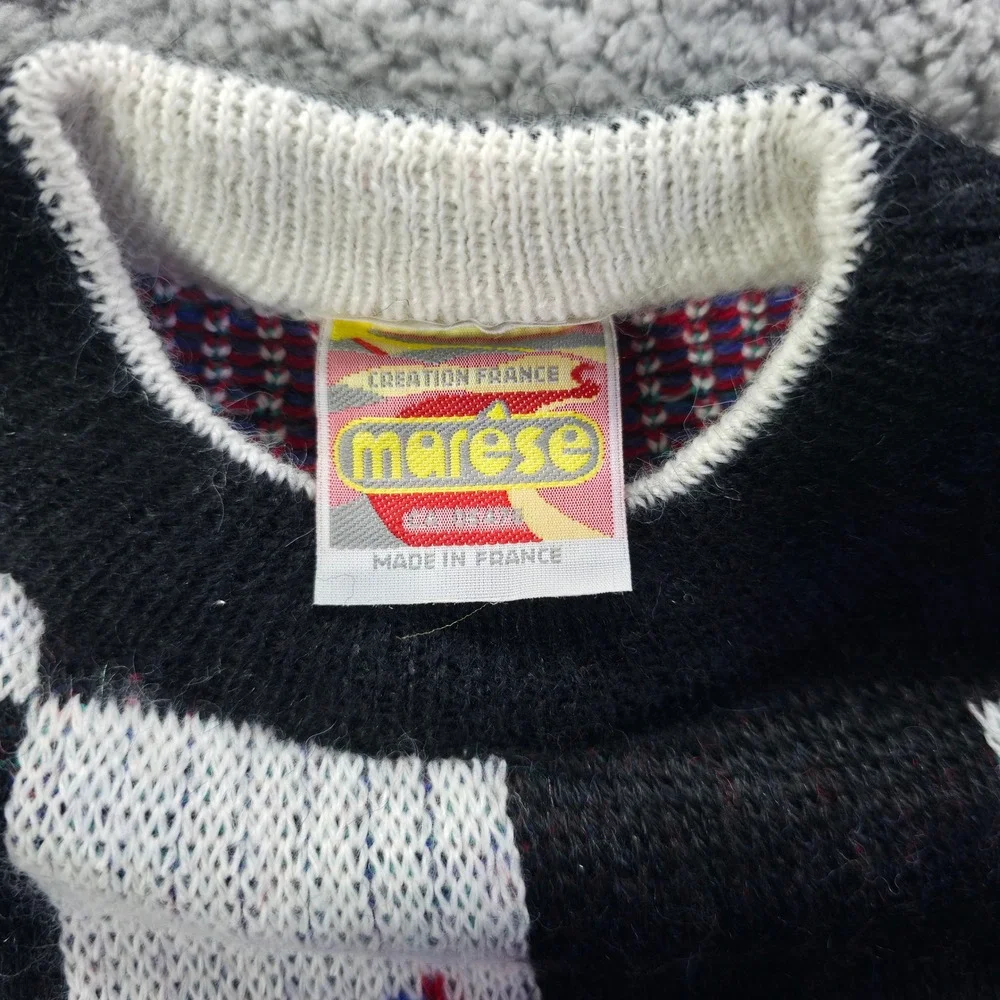 Vintage Marese Kids Sweater 6A Made in France Checkered Geometric Wool Black